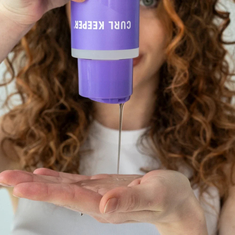 Woman pouring curly hair product